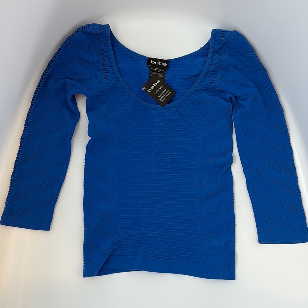 Bebe Blue Fitted 3/4 Sleeve Bodysuit